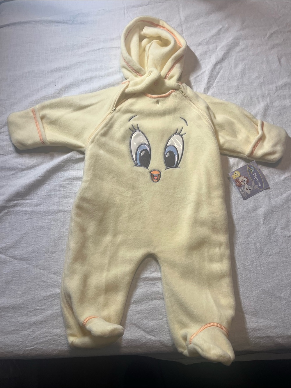 Vintage nwt Warner Bros. Tweety Yellow Hooded Fleece Baby One-Piece